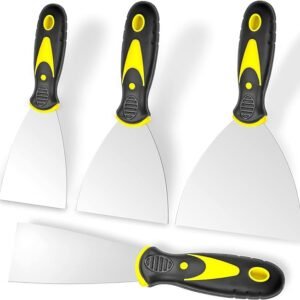 Putty Knife, 4Pcs Spackle Knife Set (2, 3, 4, 5 in), Stainless Steel Paint Scraper, Taping Knife Tool for Repairing Drywall, Removing Wallpaper, Applying Putty, Plaster, Cement, Adhesive